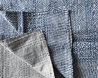 Block print hand stitched quilt kantha in 100 % organic cotton Bedspread Bedcover Throw Handmade Pure Cotton