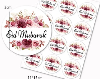 24 x Eid Mubarak Stickers, Bayram Decorations, Gift Decorations, Ramadan Festival, Sugar Feast, Islamic Holiday