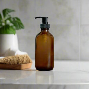 250ml amber glass soap pump bottle