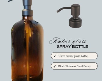 Amber Glass Lotion/Soap Dispenser with stainless steel pump (Large 1L)