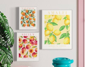 Italian Fruit Poster Set, Vintage Kitchen Wall Art (Digital Download)
