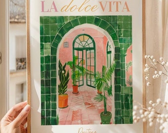 Italy Poster, La Dolce Vita Print, Il Dolce Far Niente, Italian Art Print, Colourful Wall Art, Green Wall Art for Home, Travel Poster