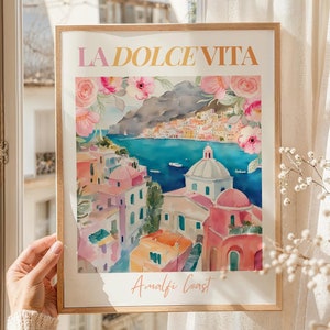 Italy travel poster, La Dolce Vita, Dolce Far Niente, Italian Art Housewarming Gift, Colorful Art Print Positano Amalfi Coast Kitchen Poster