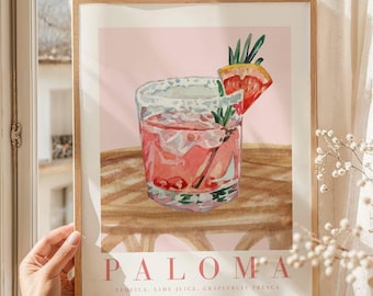 Paloma Cocktail Print, Pink Bar Cart Decor (Digital Download)