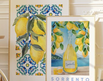 Limoncello Lemon Italian Print 2 Set, Kitchen Travel Wall Art, Kitchen Poster, Fresh Lemon Poster, Lemon Tree Print, Botanical Kitchen Decor