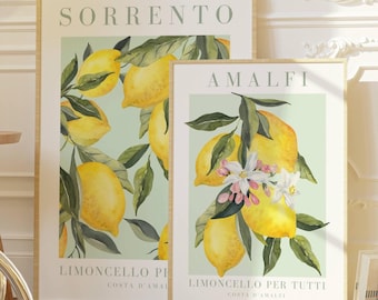 Lemon Watercolor Print Set, Amalfi & Sorrento, Botanical Art (Digital Download)