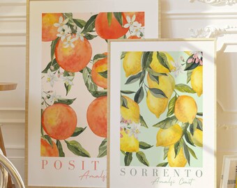 Lemon Orange Print Set, Italian Watercolor Botanical Art (Digital Download)