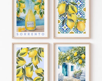 Lemon Tree Watercolor Print, Santorini, Greek Kitchen Art (Digital Download)