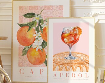 Aperol Spritz Print Set, Fruit Market Botanical Art (Digital Download)