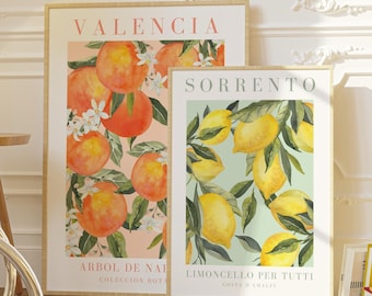 Lemon & Orange Watercolor Print Set, Fruit Market Poster (Digital Download)