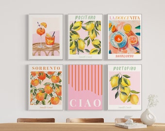 Italian Print, Lemon Wall Art, Aperol Spritz Cocktail, Ciao Wall Art, Breakfast Poster, Amalfi Coast, Lemon Orange Kitchen Italy Wall Decor