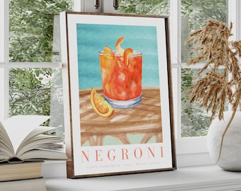 Negroni Cocktail Print, Bar Cart Wall Art (Digital Download)