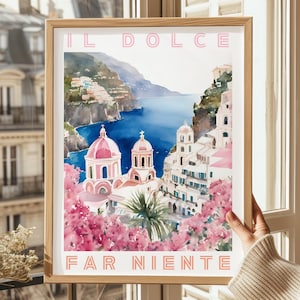 Italy Wall Art, Italian Print Poster, Kitchen Wall Art, Amalfi Coast Positano Print, il dolce far niente, Pink Wall Art Italy