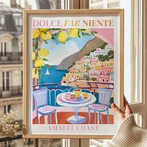 Italy travel poster, La Dolce Vita, Retro Italian Food Lover Quote Print, Italy Wall Art Painting, Italian Amalfi Trendy Home Decor Gift