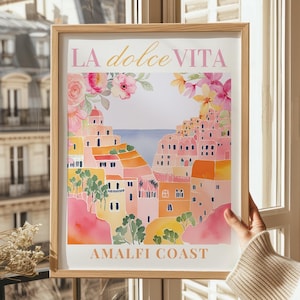 Italien Reise Poster, La Dolce Vita, Dolce Far Niente, Italienische Kunst Housewarming Geschenk, Bunte Kunst, Positano Amalfi Küste, Hochzeitsgeschenk