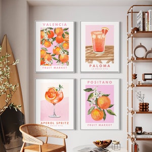 Aperol Spritz, Paloma Cocktail Print Set, Alcohol Home Bar Cart Decor, Keuken Muurkunst, Cocktail Botanische Cottagecore Muurkunst