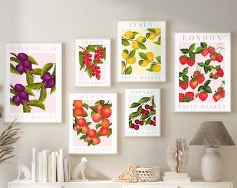 Fruit Market Poster Set, Botanical Kitchen Prints (Digital Download)