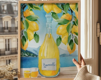 Limoncello Lemon Italian Print, Italy Travel Wall Art, Cocktail Kitchen Poster, Fresh Lemon Poster, Lemon Mediterranean Wall Decor