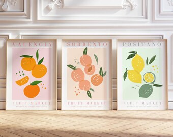 Lemon Print Set, Kitchen Fruit Wall Art, Cottagecore Decor (Digital Download)