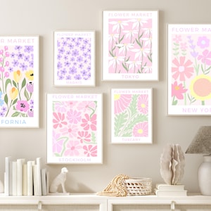 Blumenmarkt Poster, 6er-Set, Blumenmarkt-Druck, Blumenposter, Florales botanisches Poster, Set von sechs Wandkunst, Galeriewand Bundle