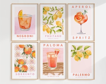 Cocktail Art Prints, Italian Drink Poster Set (Digital Download)