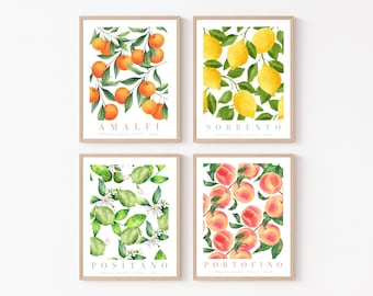 Vintage Italian Fruit Poster Set, Kitchen Wall Art (Digital Download)