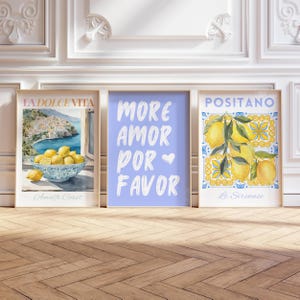 Italy wall Art, More Amor Por Favor, Lemon Print Wall Art, Fruit Decor Set of 3, Kitchen Poster, Italian Language Print, Fruit Poster