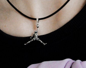 Unisex Michael Jordan Necklace. Sterling silver nike necklace. Basketball necklacke with leather cord. Gifts for her, him.