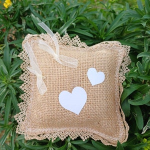 Coussin porte alliances pour mariage, coussin pour alliances, coussin pour alliances en tissu, lin ou jute image 5