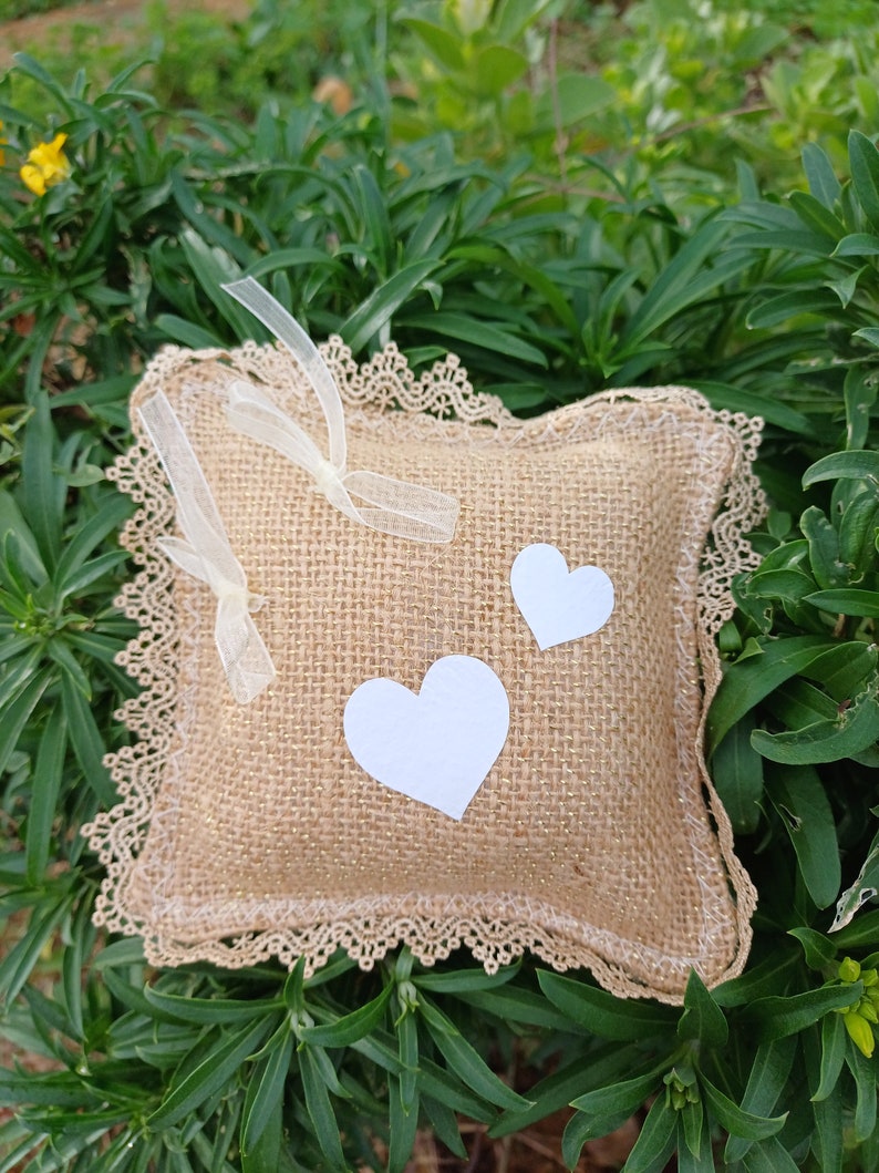 Coussin porte alliances pour mariage, coussin pour alliances, coussin pour alliances en tissu, lin ou jute image 5