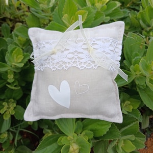 Coussin porte alliances pour mariage, coussin pour alliances, coussin pour alliances en tissu, lin ou jute lin et dentelle