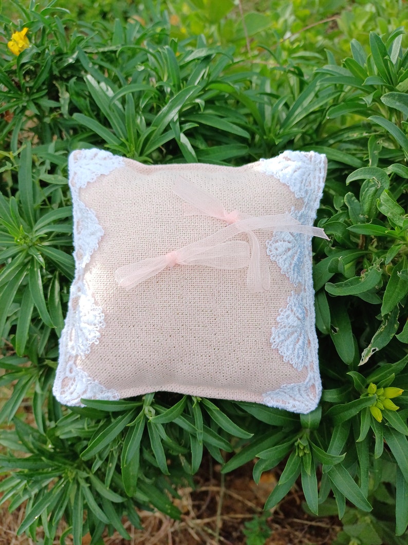 Coussin porte alliances pour mariage, coussin pour alliances, coussin pour alliances en tissu, lin ou jute image 7