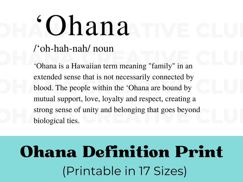 Ohana Definition in Dictionary Style Hawaii Digital Print Digital