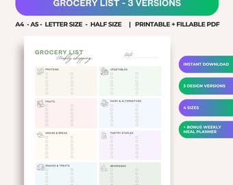 Printable Grocery List Template | Minimalist Design (Instant Download PDF)