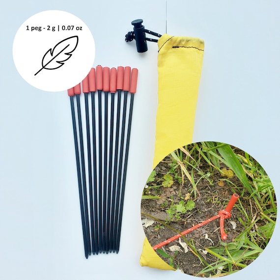 Ultralight Taproot 2g 6.5" Pegs | Carbon Fiber Tent Stakes Set, Ripstop Pouch, Backpacking Gear