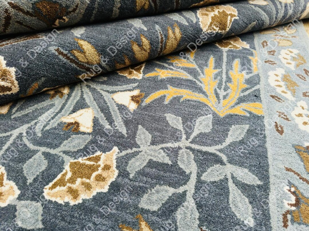 Hand-tufted Wool Rug, Blue Floral Botanical Design, Vintage Style ...