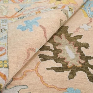 Hand Knotted Pink Oushak Rugs Contemporary Modern Area Rugs, Turkish Rug With Ivory Accent: Evergreen Wool Rug,4x6,5x8,6x9,8x10,9x12,10x14