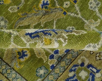 Olive Green Vintage Rug, Floral Distressed Carpet, Traditional Boho Area Rug, Multicolor Pattern