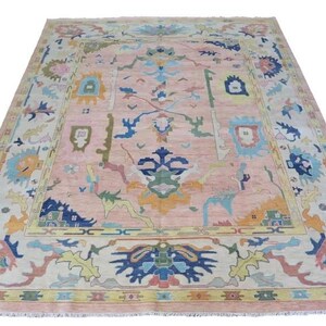 Hand-Knotted Pink Oushak Rug: Vintage Turkish Wool Area Rug