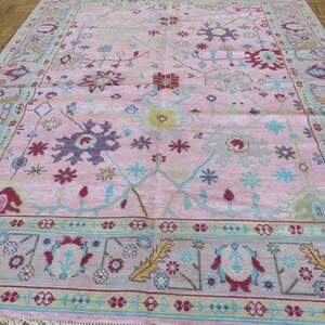 Hand Knotted Pink Grey Oushak Rugs Contemporary Modern Area Rugs, Turkish Rug With Ivory Accent: Evergreen Wool Rug,4x6,5x8,6x9,8x10,9x12