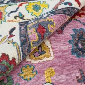 Hand Knotted Beige Pink Oushak Rugs Contemporary Modern Area Rugs, Grey Turkish Rug With Ivory Accent: Evergreen Wool Rug,4x6,5x8,6x9,8x10