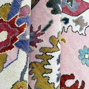 Hand Knotted Pink Oushak Rugs Contemporary Modern Area Rugs, Turkish Rug With Ivory Accent: Evergreen Wool Rug,4x6,5x8,6x9,8x10,9x12,10x14