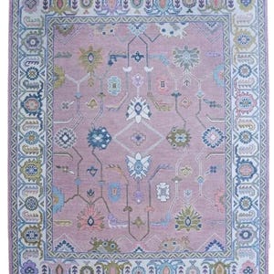 Hand Knotted Pink Oushak Rugs | Contemporary Modern Area Rugs, Turkish Rug With Ivory Accent: Evergreen Wool Rug,4x6,5x8,6x9,8x10,9x12,
