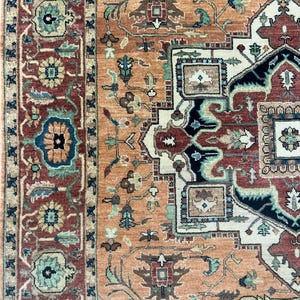 Hand-Knotted Oushak Wool Rug: Light Orange, Red, and Ivory