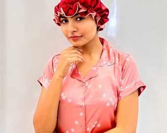 Stylish Adjustable Silk Satin Hair Bonnet - Reversible Multicolor Protection Cap for Long and Curly Hair