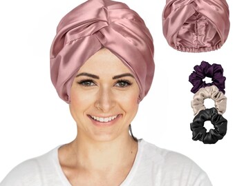 Vintage Turban Pink Hair Bonnet - Elegant Silk Reversible Hair Cap for 1920s Glamour