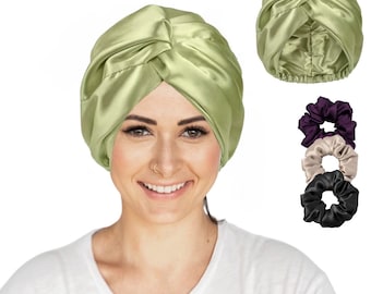1920s Turban style Green hair bonnet Perfect Fit Reversible Satin Hair bonnet - Silk bonnet for hair