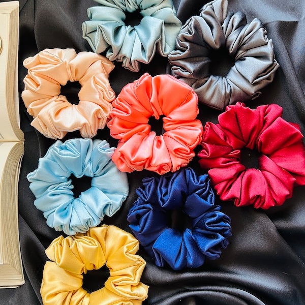 Colección Pure Silk Colorful Scrunchie - Amarillo, Azul, Rosa - Accesorios para el cabello satinados de lujo