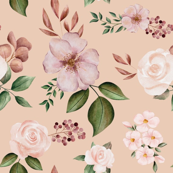 Exclusive Fabric Design Flowers background: Apricot - Etsy