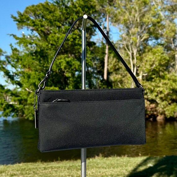 COACH Y2K Black Nylon Mini Pouchette Bag: Leather Trim